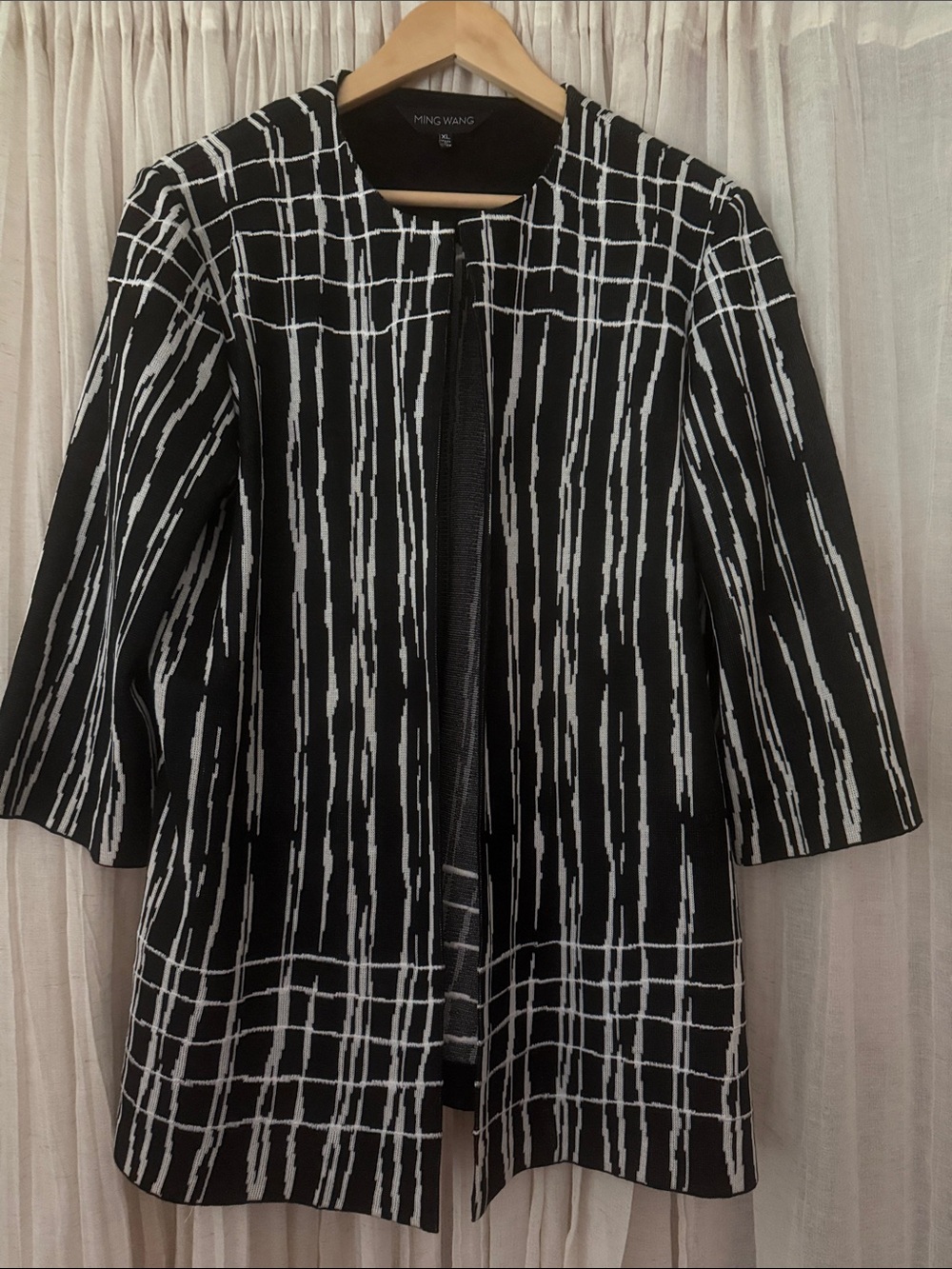 Ming Wang Black Jacket with White Linear Grid Pattern